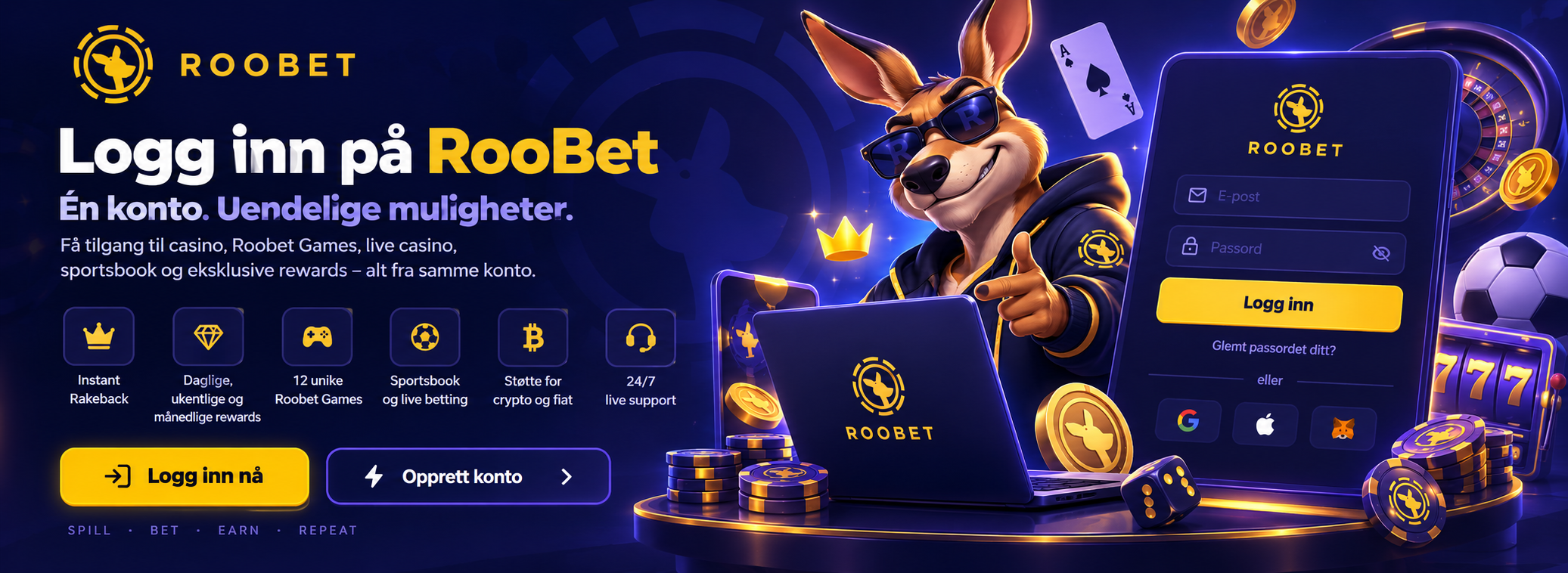 RooBet login â Ă©n konto til casino, rewards, crypto og sportsbook
